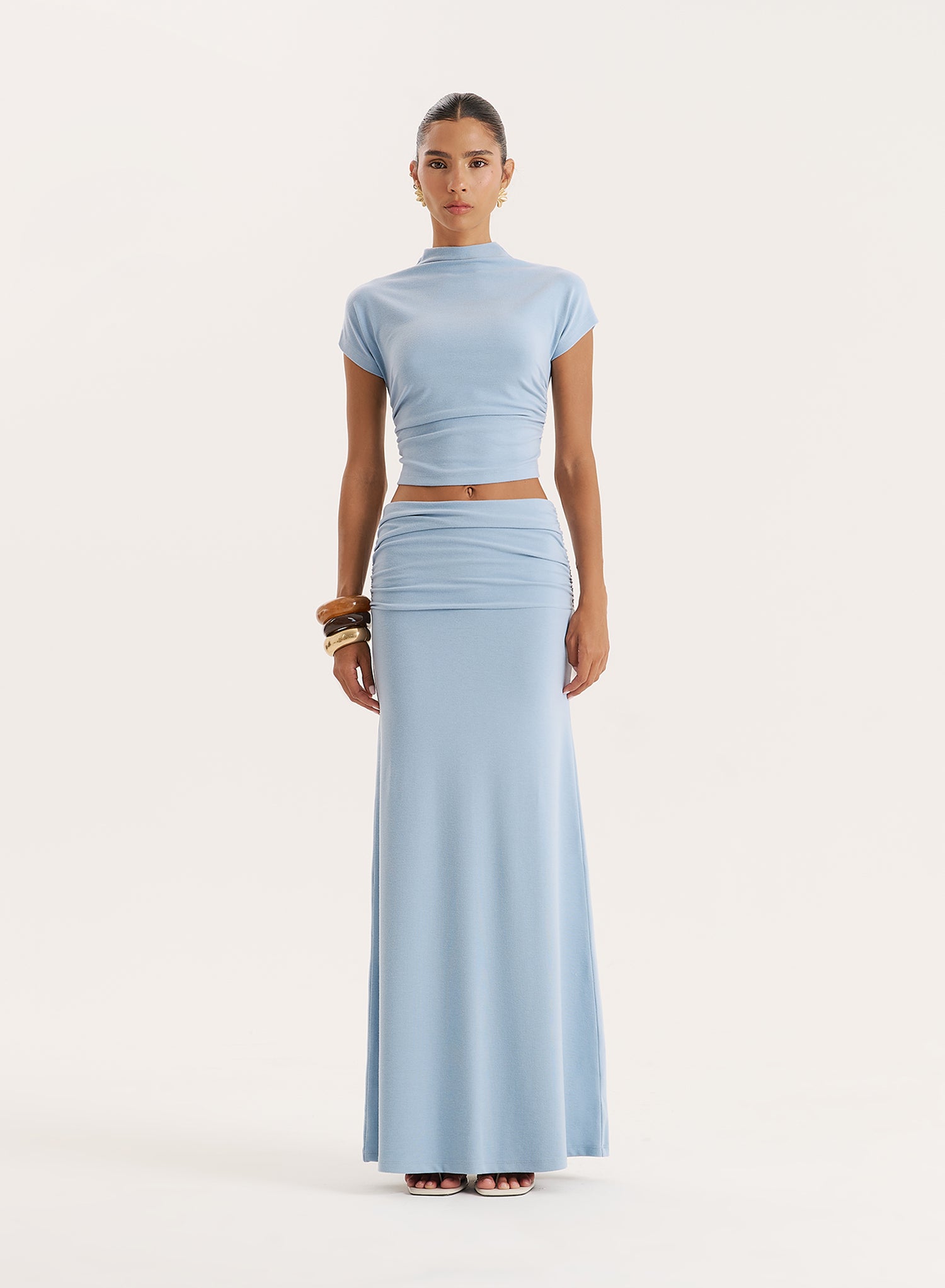 Blue Jersey High Neck Sleeveless Top